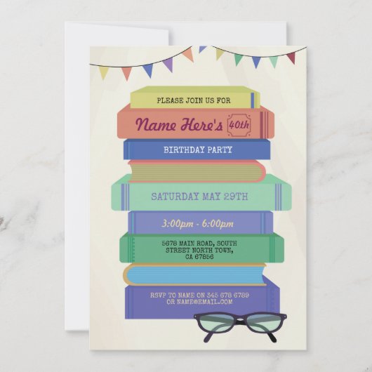 Book Birthday Library Invitation Lecture Stack (Devant)