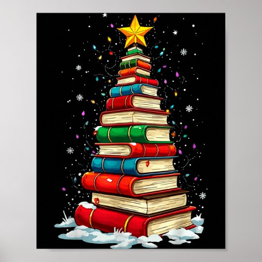 Book Christmas Tree Book Lover Teacher Librarian Poster (Voorkant)