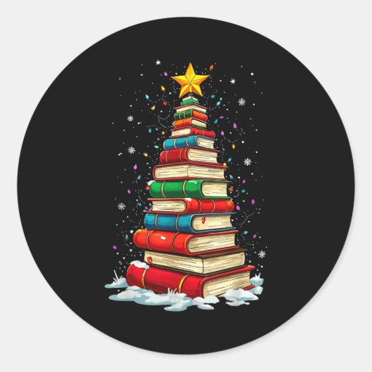 Book Christmas Tree Book Lover Teacher Librarian Ronde Sticker (Voorkant)
