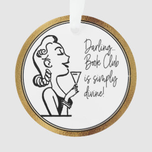 Book Club Friend Retro  Lady Faux Gold Ornament