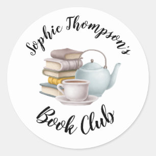 Book Club Name Tea Pot Cup Books Script Ronde Sticker