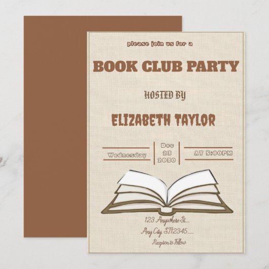 Book Club Party Invitation – Cozy Reading Night (Devant / Derrière)