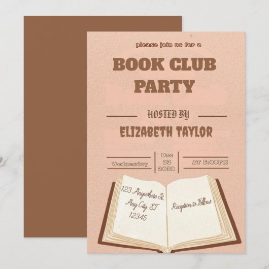 Book Club Party Invitation – Cozy Reading Night (Devant / Derrière)