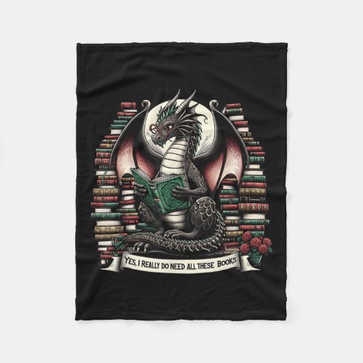 Book Dragon Yes I Really Do Need All These Books Fleece Deken (Voorkant)
