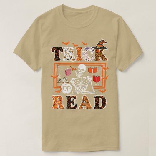 Book HalloweenT Trick of Read Skeleton Teacher Lib T-shirt (Design voorkant)
