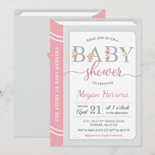 Book Library Building Baby Girl Shower Kaart (Voorkant / Achterkant)