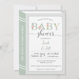 Book Library Sage Green Gender Neutral Baby shower Kaart