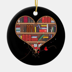Book Lover Heart Shape Club Librarian Bookworm Keramisch Ornament