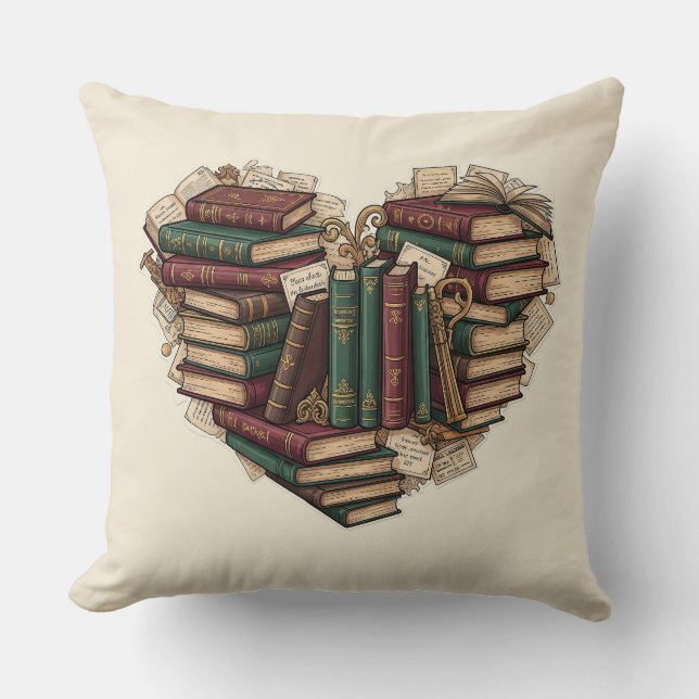 Book Lover Heart Throw Pillow Kussen (Voorkant)
