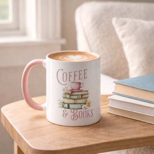 Book Lover Pink Handle Initial Mug