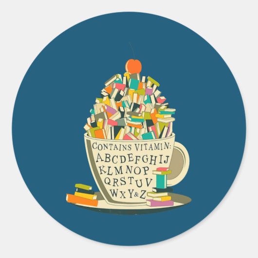 Book Lover Reading Mug Cute Teacher Librarian Ronde Sticker (Voorkant)