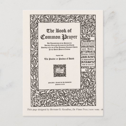 Book of Common Prayer, New York 1800 Briefkaart (Voorkant)