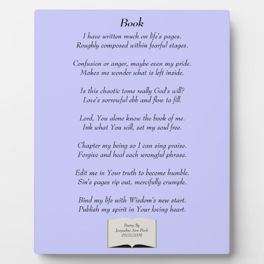 Book Poetry Plaque Fotoplaat (Voorkant)