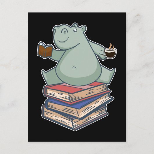Book Reading Tea Coffee Kawaii Bookworm Hippo Briefkaart (Voorkant)