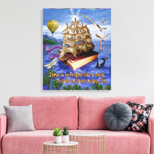 Book Ship Ocean Scene met Emily Dickinson Quote Canvas Afdruk (Insitu (Woonkamer))