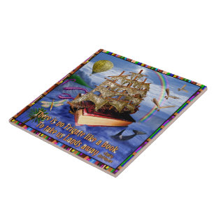 Book Ship Ocean Scene met Emily Dickinson Quote Tegeltje