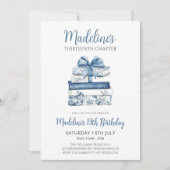 Book with blue bow Girl Birthday Kaart (Voorkant)