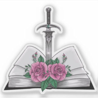 Book with sword and roses sticker