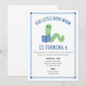 Book Worm Reading Lover Birthday Party Invite Kaart (Voorkant / Achterkant)