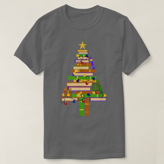 Book Xmas Tree Light Reading Boost Librarian Famil T-shirt (Design voorkant)
