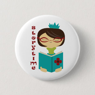 Bookachtig Storytime lezen Lady Librarian Gift Ronde Button 5,7 Cm