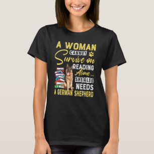 Bookaholic Lady Cute German Shepherd Mam Bookworm T-shirt