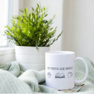 Bookful Cat Gift - Mijn behoeften zijn eenvoudige Tweekleurige Koffiemok