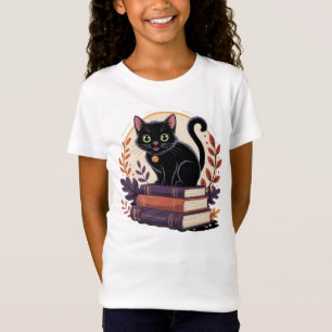 Bookish Black Cat – T-shirt voor Kinderen