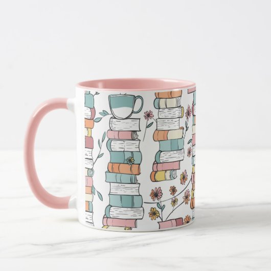 Bookish Books Pastel Pink Coffee Mug (Gauche)