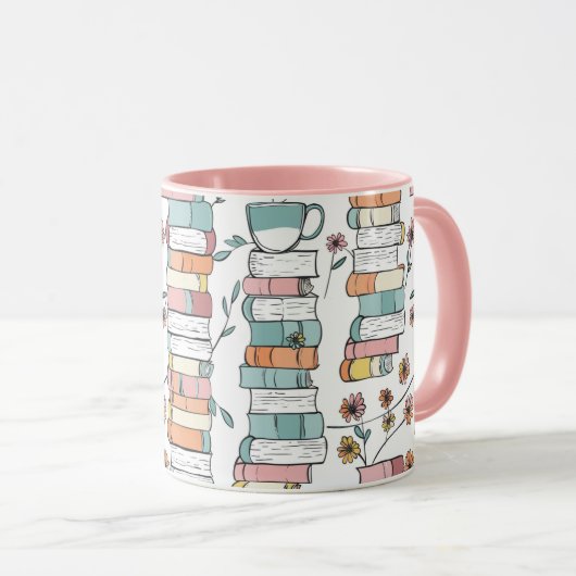 Bookish Books Pastel Pink Coffee Mug Mok (Voorkant rechts)