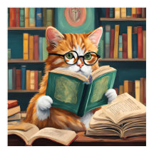 Bookish Cat Wall Art Print – Schattigee Leeskat