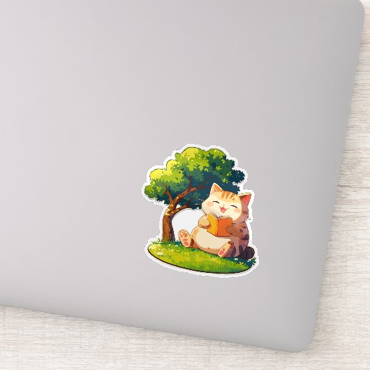 Bookish Chubby Cat Under Tree Sticker (Détail)