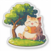 Bookish Chubby Cat Under Tree Sticker (Devant)