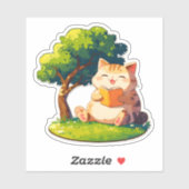 Bookish Chubby Cat Under Tree Sticker (Feuille)
