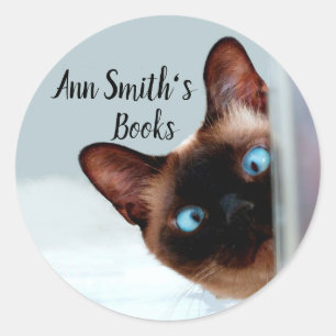 Bookplate aan te passen Grappige Peeking Cat Ronde Sticker