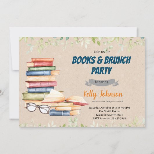 Books brunch douche invitation (Devant)