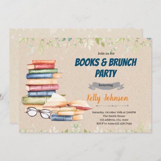 Books brunch douche invitation (Devant / Derrière)