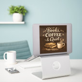 Books, Coffee & Quiet – Dark Academia Book Lover Sticker (Laptop op bureau)