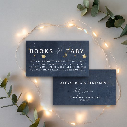 Books For Baby Moon Starry Night Navy Blue Stars Informatiekaartje