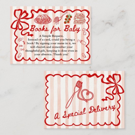 Books for Baby Red Bow Frame Enclosure Card Informatiekaartje (Voorkant / Achterkant)