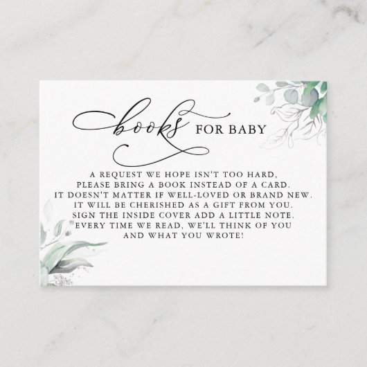 Books for Baby Silver Greenery Request Card Informatiekaartje (Voorkant)