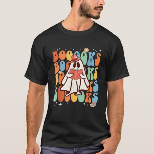 Books Groovy Cute Ghost Book Retro Reading Hallo T-shirt (Voorkant)