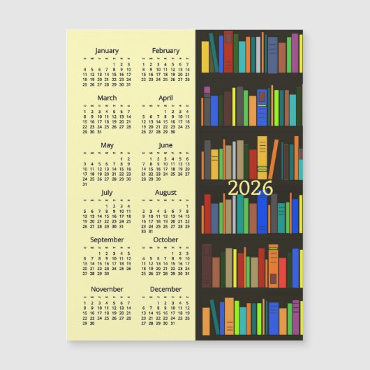 Bookshelves 2026 Calendar Magnetic Card (Voorkant)