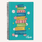 Bookstack and Flowers Kind Blauwgroen Spiral Notit Notitieboek (Voorkant)