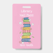 Bookstack and Flowers Pink Library Hall Pass Badge (Voorzijde)