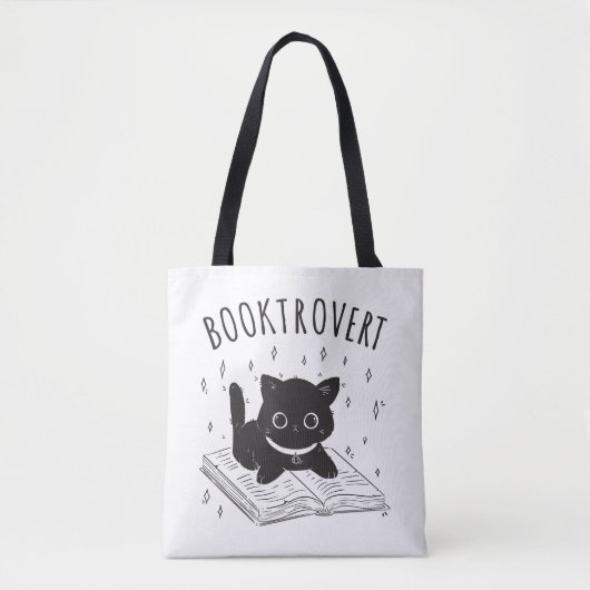 Booktrovert kat met boek en sterren draagtas (Voorkant)