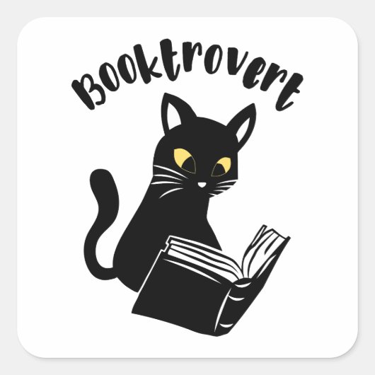 Booktrovert kat met boek vierkante sticker (Voorkant)
