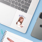 Booktrovert meisje classic sticker (Laptop met iPhone)