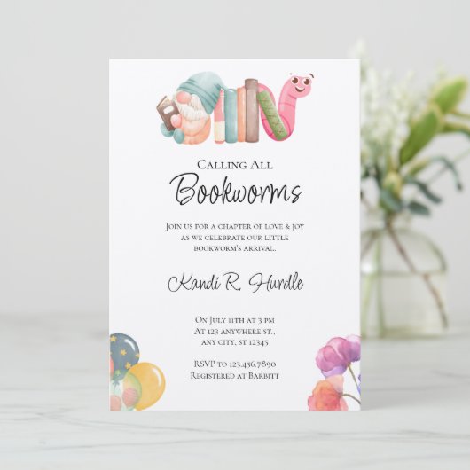 Bookworm Baby Shower Invitations (Debout devant)