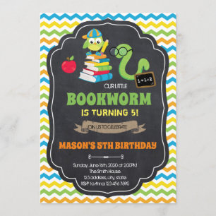 bookWorm Back to School Party Invitation Kaart